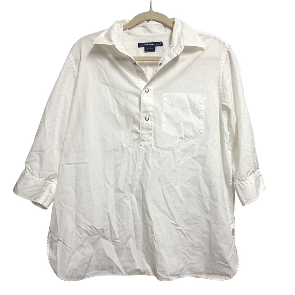 Ralph Lauren Golf Popover Cotton Shirt White Blouse D-Ring 10